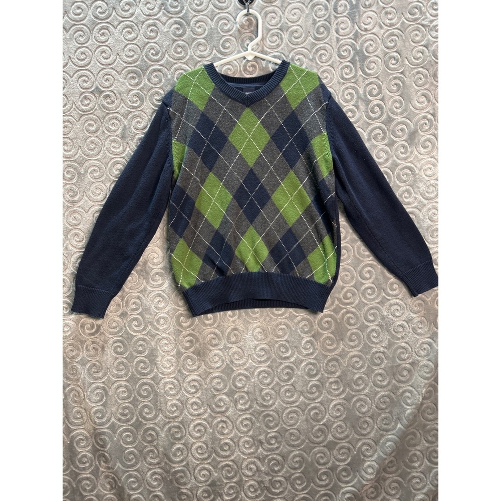 Gap Kids‎ Sweater Blue Green Argyle V Neck Pullover Medium (8)